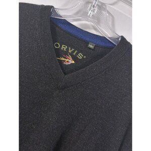 ORVIS Men’s Large Sweater 100% Wool Fast Shipping! LG V-Neck‎ Charcoal Gray Warm